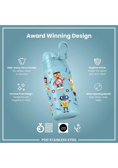 Ion8 - Paslanmaz Çelik Çocuk Suluk - Robotlar - 400 Ml - Sızdırmaz Çok Renkli