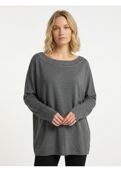 Neden Tekstil Kadın Gri Triko Oversize Uzun Kol Bluz