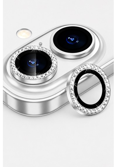 Apple iPhone 17 Uyumlu Taşlı Kamera Lens Koruyucu Beyaz