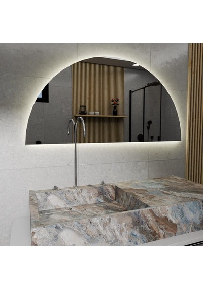 35x70 Cm Yarım Oval Led Banyo Aynası Dokunmatik Sensörlü, Dimmerli, 6500 Beyaz Işıklı Modern Duvar Aynası Beyaz