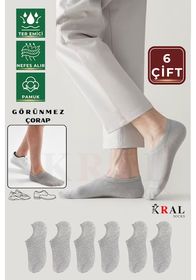 Kral Socks Unisex 6 Çift Sneakers Pamuklu Terletmez Çorap Gri