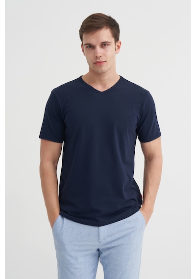 Cazador Slim Fit V Yaka Düz Örme Likarlı Tişört Laci