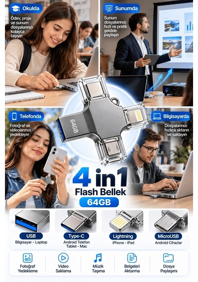 Lb Fotoğraf Video Belge Ve Dosyalarınızı Kolayca Aktarmanızı Sağlayan 64gb 4 Girişli Flash Bellek