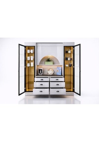 Lüks High Gloss Mutfak Dolabı & Kahve Köşesi - %100 Mdf Gövde, Led Aydınlatmalı, 6 Çekmeceli 190x230 Parlak Deluxe Gri Lüks High Gloss Mutfak Dolabı & Kahve Köşesi - %100 Mdf Gövde, Led Aydınlatmalı, 6 Çekmeceli 190x230 Parlak Deluxe Gri