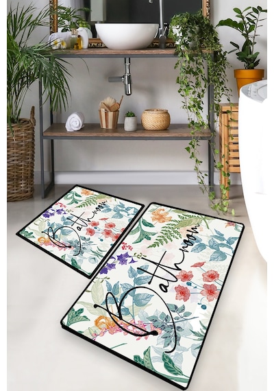 GREEN IN FLOWER DJT 2 LI SET Banyo Halısı Banyo Paspası Çok Renkli GREEN IN FLOWER DJT 2 LI SET Banyo Halısı Banyo Paspası Çok Renkli