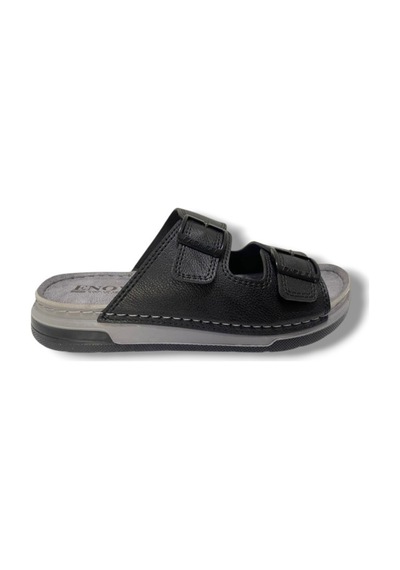 M253-0202-25 Deri Anatomik Soft Çift Bant Erkek Terlik Siyah
