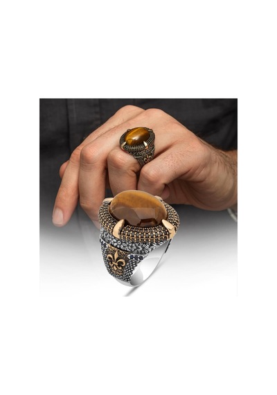 Kaplan Gözü Taşlı Oval 925 Gümüş Yüzük