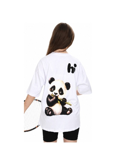 İrem Çocuk Giyim Kız Çocuk Önü Sırtı Hi Yazılı Panda Desenli Oversize Kalıp Beyaz Renk Kısa Kol Tişört Beyaz İrem Çocuk Giyim Kız Çocuk Önü Sırtı Hi Yazılı Panda Desenli Oversize Kalıp Beyaz Renk Kısa Kol Tişört Beyaz
