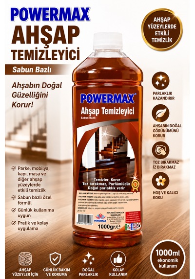 Powermax Ahşap Temizleyici 1000 Ml X3 Set Ahşap Ve Laminant Yüzey Temizleyici 1 LT