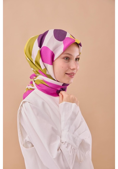 Silk Home Aura Eşarp 140001-18 Fuşya, Yağ Yeşili, Sarı,gümüş, Mor