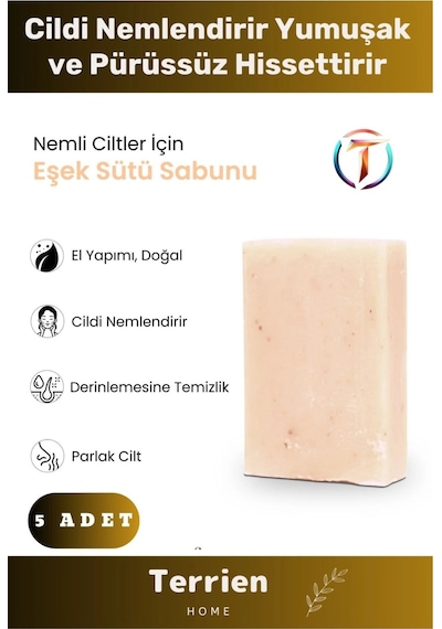 Home Serisi El Yapımı Doğal Bitkisel 5 Adet Temizleyici Parlak Ciltler Nemlendirici Eşek Sütü Sabunu Karışık
