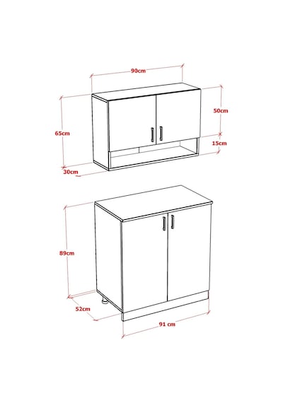 Pine Mutfak Dolabı Alt Üst Modül 90 Cm Tezgah Dahil Beyaz
