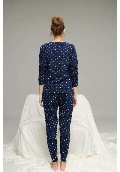 Siyah İnci Pamuklu Bisiklet Yaka Örme Pijama Takım25241145 Lacivert