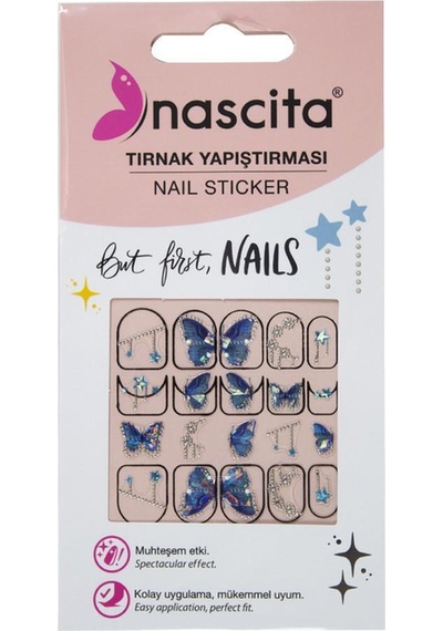 Nascita Tırnak Üstü Sticker Mavi Kelebek Temalı