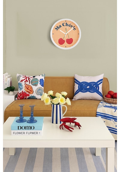 Kiraz Tasarım Modern Duvar Saati - 42cm - Önü Camlı Beyaz Kasa - Sessiz Mekanizma Beyaz