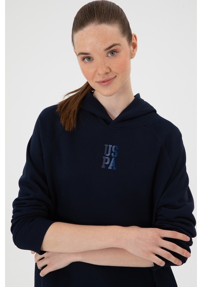 U.S. Polo Assn. Kadın Lacivert Yırtmaçlı Kapüşonlu Sweatshırt 50313611-VR033
