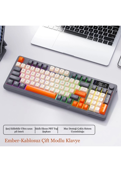 2.4g Bluetooth 5.0 Çift Bağlantılı Gaming Kablosuz Oyuncu Klavyesi Led Ekran Pbt Top Baş