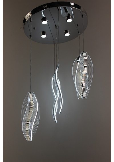 Krom Çemberli Seri 7li Estetik Kavisli Ve Oval Akrilik Model Akrilik Modern Ledli Sarkıt Gümüş