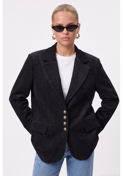Ritnice Kadın Jonas Astarlı Cepli Siyah Lux Oversize Blazer Ceket
