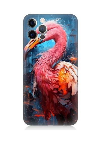 Apple Uyumlu iPhone 12 Pro Max Pembe Albatros Kuş Desenli Silikon Kılıf