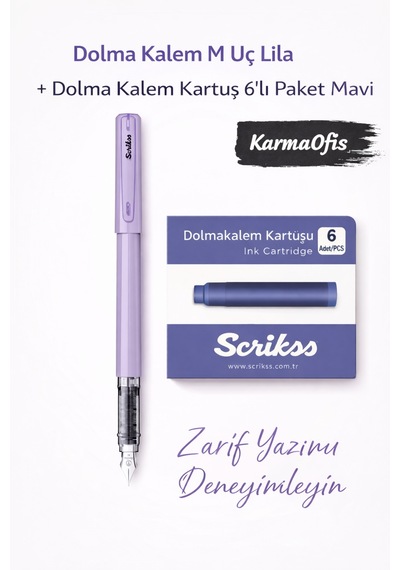 Dolma Kalem M Uç + 6 Lı Mavi Kartuş Seti Lila