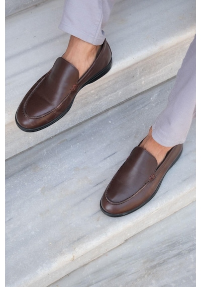 Mubiano Hakiki Deri 22103d-k Kahve İnce Taban Erkek Loafer Kahve