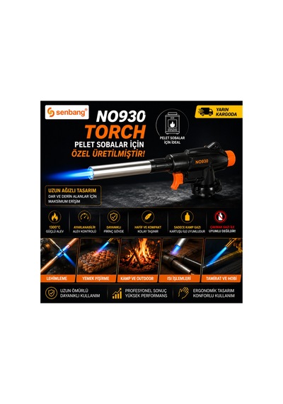 Senbang No930 Torch Uzun Ağızlı Pürmüz Başlık Pelet Sobası İçin Kamp Gazı Uyumlu 1300 C Diğer