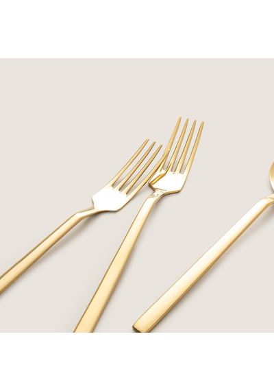 Destina 18 Parça Tatlı Çatal Kaşık Bıçak Seti Parlak Gold