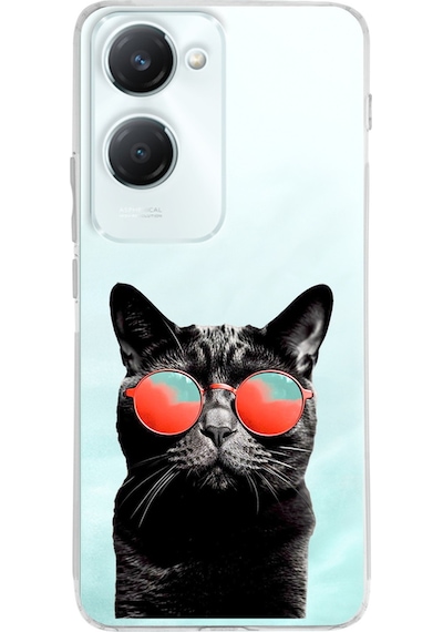 Vivo Y18 İle Uyumlu Kedi 3 Baskılı Kamera Korumalı Şeffaf Kılıf Şeffaf
