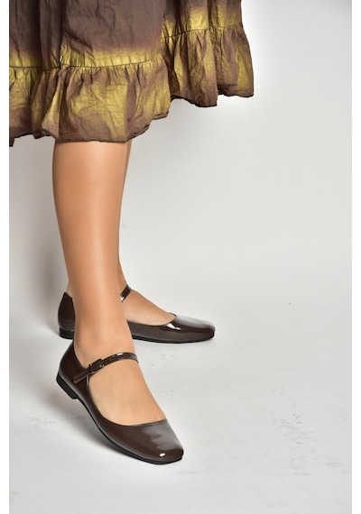 Fox Shoes S726252508 Kadın Babet - Kahverengi Rugan