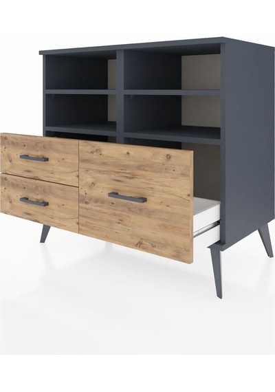 Hyperion Şifonyer 4 Raflı 3 Çekmeceli 88x44x80 Antrasit-antrasit/çam Antrasit/çam