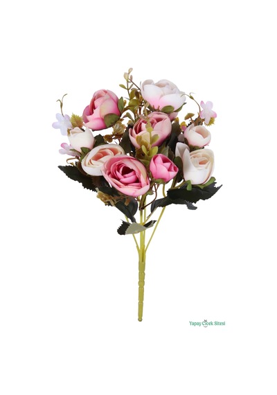 Yapay Çiçek Sitesi Yapay Şakayık Gül Demeti 31cm Pembe-krem