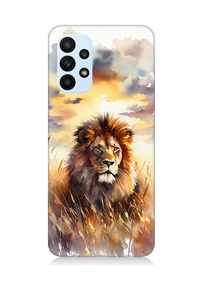 Samsung Galaxy A23 Uyumlu Günbatımında Gururlu Aslan Desenli Silikon Kılıf Çok Renkli