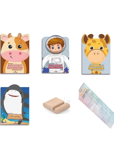 3 -6 Yaş Stickerlı Aktivite Ve Boyama Seti 4 Kitap-uzay-hayvanlar-deniz +tablet Standı+okuma Ayracı
