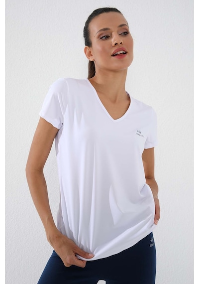 Tommylife Tommy Life Beyaz Basic Kısa Kol Standart Kalıp V Yaka Kadın T-shirt - 97145 Beyaz