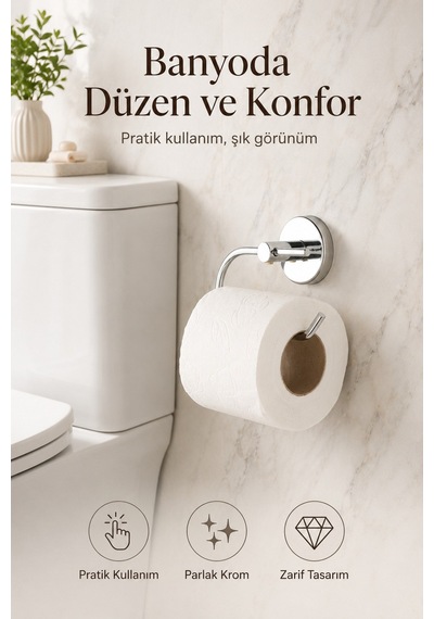 Alper Banyo Ceria Krom Eko Kapaksız Tuvalet Kağıdı Askısı Tuvalet Kağıtlığı Ister Yapıştır Ister Montajla