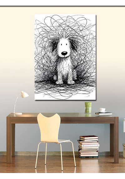 Kanvas Tablo Sevimli Köpek Karakalem 70cmx100cm
