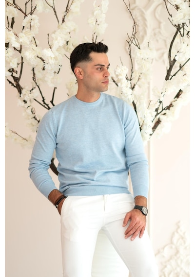Sıfır Yaka Pamuklu Slimfit Basic Erkek Triko Kazak 001