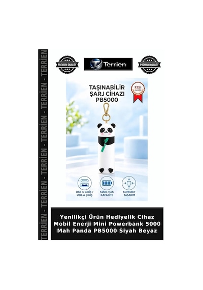 Yenilikçi Ürün Hediyelik Cihaz Mobil Enerji Mini Powerbank 5000 Mah Panda Pb5000 Siyah Beyaz Çok Renkli
