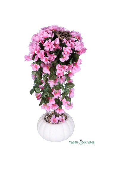 Yapay Çiçek Sitesi Kabak Saksıda Sarkan Sakura Ağacı 55 Cm Pembe