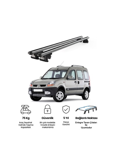 Venüs Renault Kangoo 1997-2007 Uyumlu Gri Ara Atkı Port Bagaj Tavan Barı