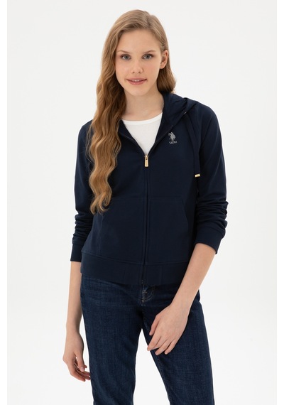 U.S. Polo Assn. Kadın Lacivert Fermuarlı Kapüşonlu Sweatshırt 50313594-VR033