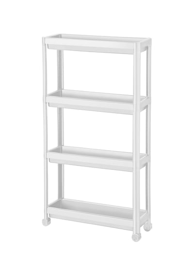 Omaş Household Product Tekerlekli Dikdörtgen 4 Katlı Raf Ünitesi Beyaz Banyo Mutfak Düzenleyici Organizer Raf Gri