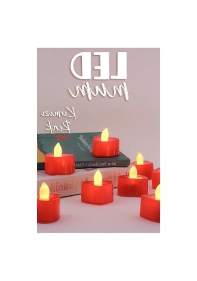 8 Adet Dekoratif Pilli Led Mum Seti, Kalp Kırmızı Renk, 4 Cm Boyut 10c