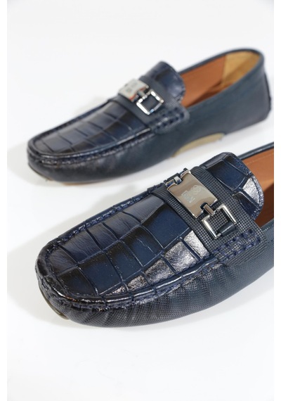 Dgn 1014 Erkek Metal Aksesuarli Comfort Ayakkabi Lacivert Kroko