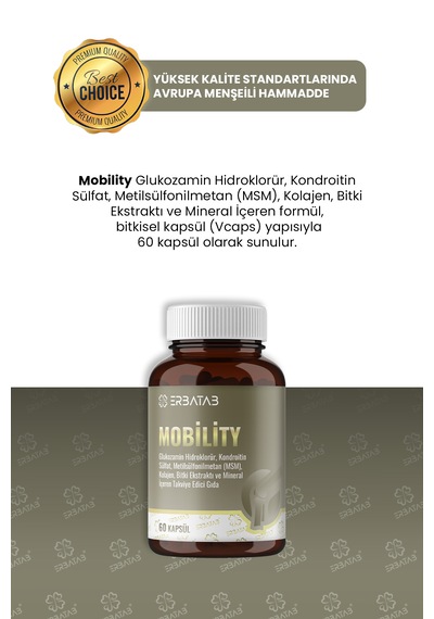 Mobility 60 Bitkisel Kapsül Glukozamin Kondroitin Msm Ve Kolajen İçeren Takviye Edici Gıda