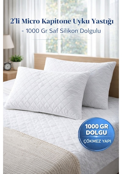 Luxury 2 Li Micro Kapitone Uyku Yastığı 1000 Gr Saf Silikon Dolgu Beyaz