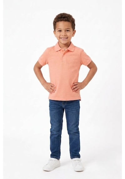 Nacar Store Unisex Çocuk Polo Yaka Kısa Kollu Lakost Tişört Okula Dönüş Somon