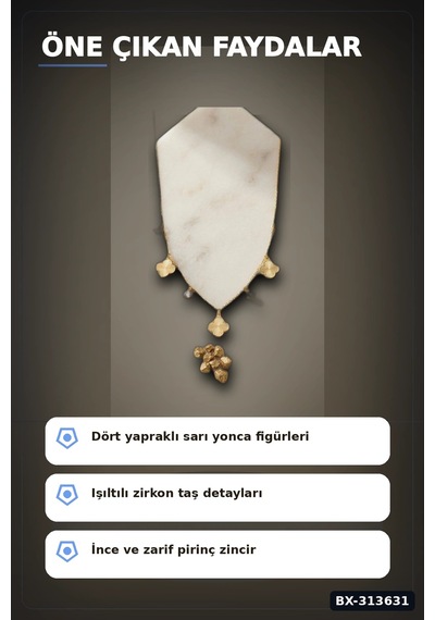 Bay Yonca Desenli Zirkon Taşlı 45 Cm Pirinç Bijuteri Kolye - Günlük Kullanıma Uygun Bx-313631 Najmaddin Standart