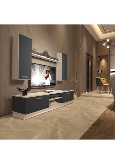 Decoraktiv Eko 5db Mdf Dvd Tv Ünitesi Tv Sehpası Beyaz - Antrasit